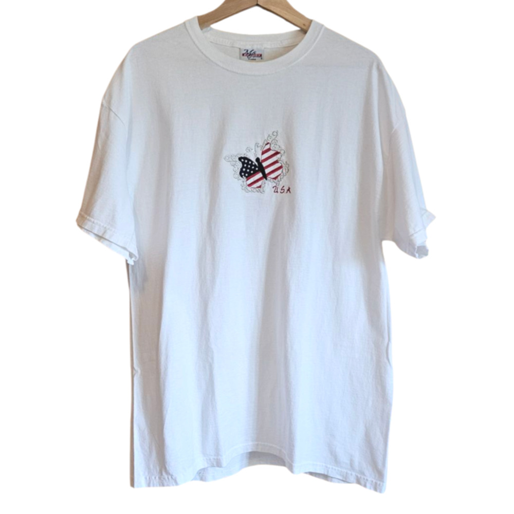 USA Butterfly Flag White TShirt Women's XLarge